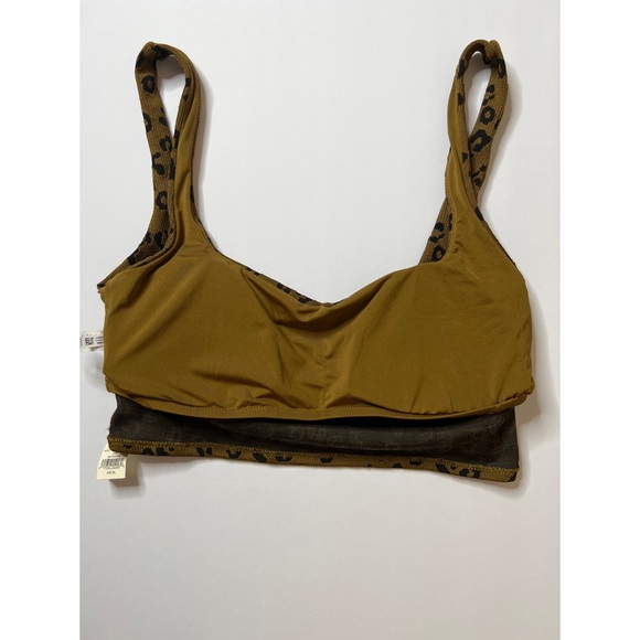 Aerie Leopard Olive/Black Rib Textured  Wide Strap Scoop Swim Top Sz XL - Picture 6 of 8